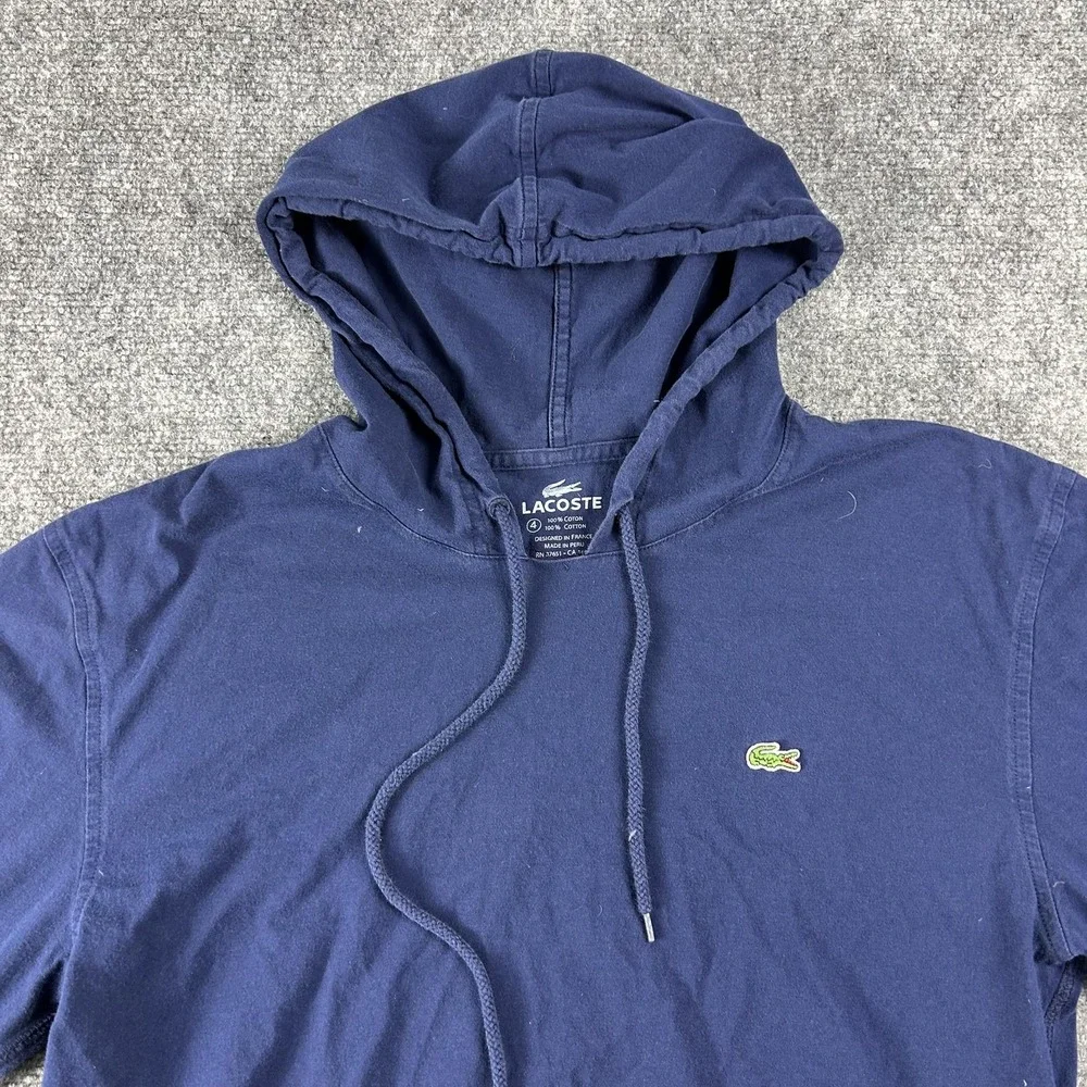 Lacoste Hoodie Mens‎ Medium Navy Blue 100% Cotton Pullover Sweatshirt Logo